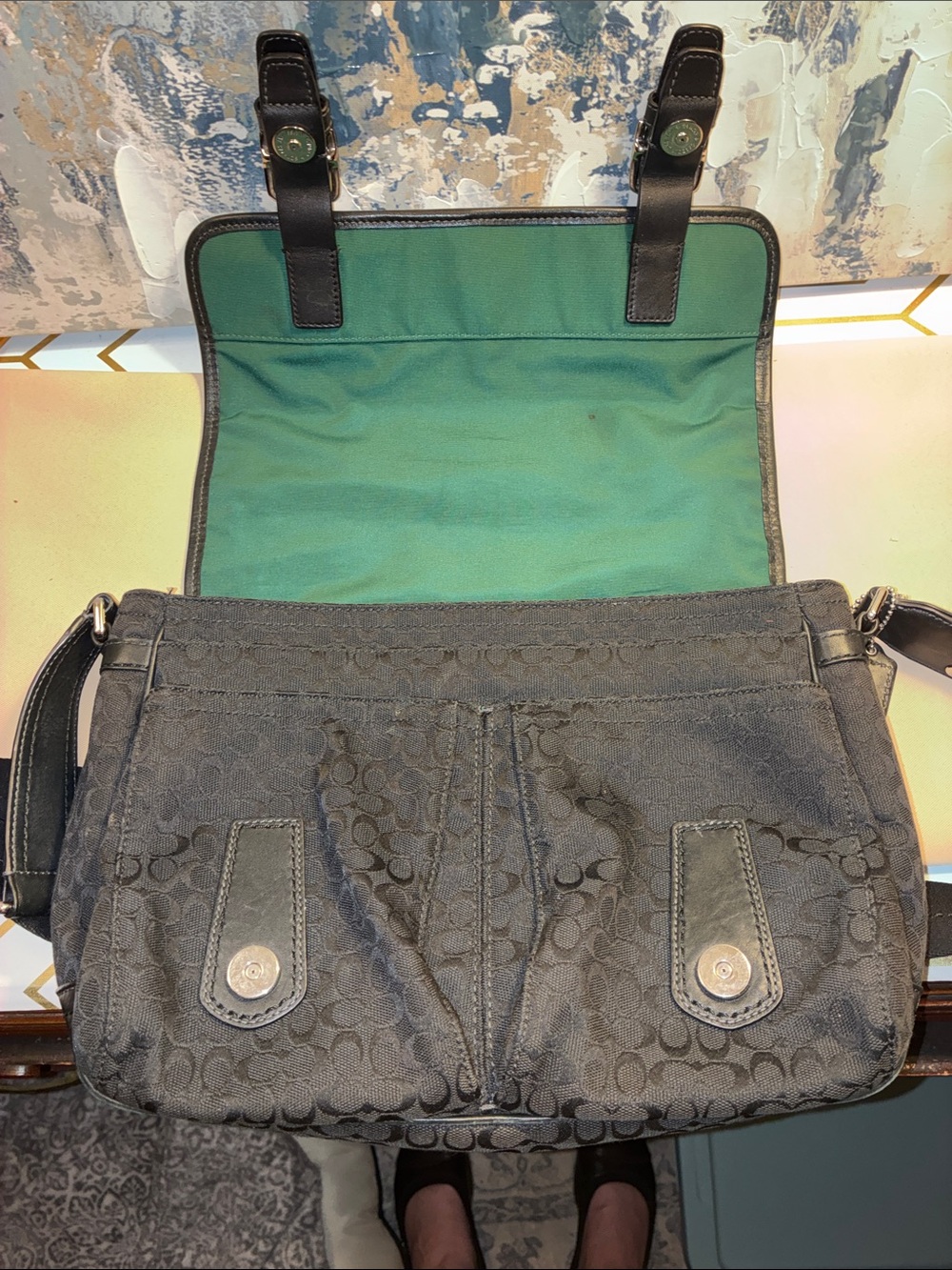 Genuine Coach Signature Jacquard Black Canvas Messenger Bag F70283  2011 - Picture 5 of 16
